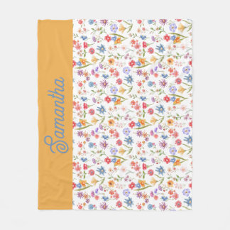 Cobertor De Velo Nome da Flor Silvestre em Aquarela Roxo Azul Verme