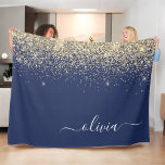 Cobertor De Velo Nome da Rapariga do Monograma de Script Azul do Ma<br><div class="desc">Nome do Monograma do Script Glitter Glitter Glitter Azul e Dourado do marinho e Folheto de Folha Inicial. Isto faz o doce e perfeito aniversário de 16 anos, casamento, chá de panela, aniversário, chá de fraldas ou festa de solteira presente para alguém que ama luxo de luxo e estilos quíticos....</div>