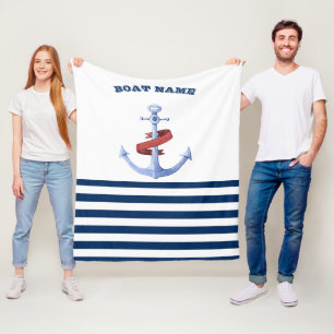Cobertor De Velo Nome de Barco Náutico, Âncora Azul Listras Azuis M