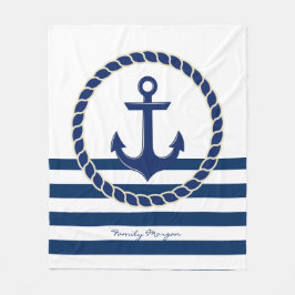 Cobertor De Velo Nome de Barco Náutico, Âncora Listras Azul-Marinho