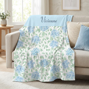 Cobertor De Velo Nome de Flor Silvestre Aquarela Azul Verde