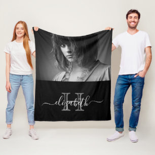 Cobertor De Velo Nome de foto branco preto moderno