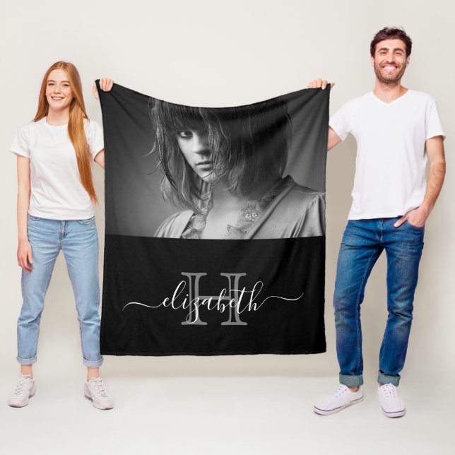 Cobertor De Velo Nome de foto branco preto moderno (In Situ)