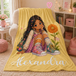 Cobertor De Velo Nome de Menina de Cabelo Castanho Personalizado