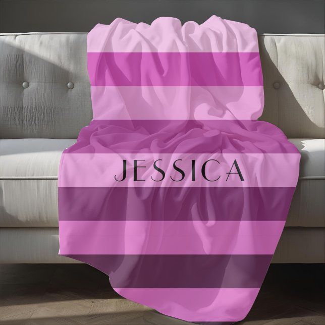 Cobertor De Velo Nome de Personalização de Padrão Roxo Monocromátic (Monochrome Purple Striped Pattern Personalize Name Fleece Blanket)