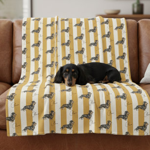 Cobertor De Velo Nome de Pet Dachshund de Faixa Amarela Personaliza