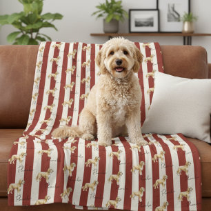 Cobertor De Velo Nome de Pet do Ouro de Stripe Vermelha Personaliza