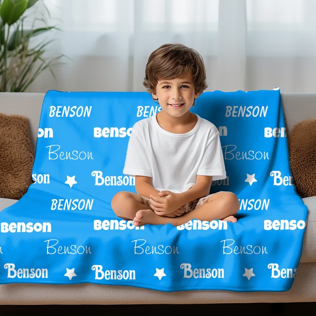 Cobertor De Velo Nome de repetição azul-curva personalizado (Criador carregado)