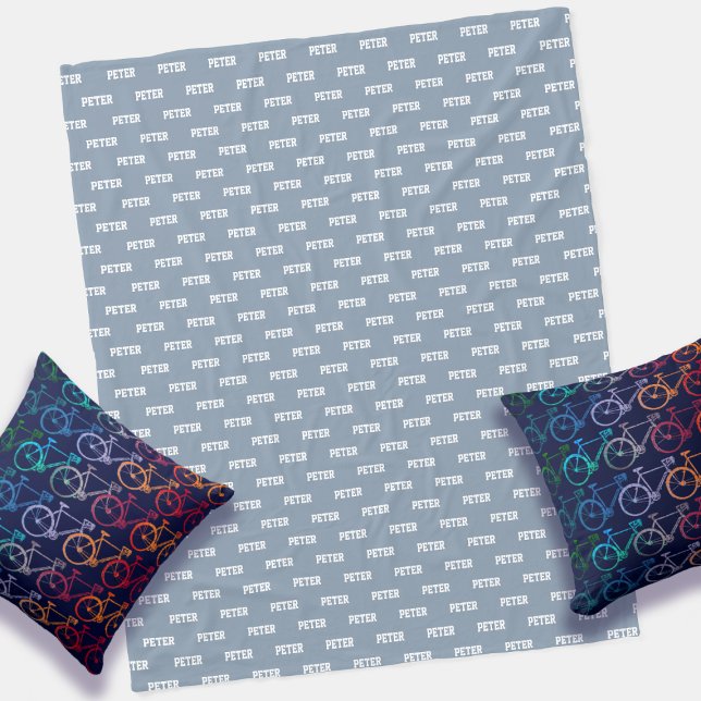 Cobertor De Velo Nome de Repetição Azul Dusty Personalizado Simples (Criador carregado)