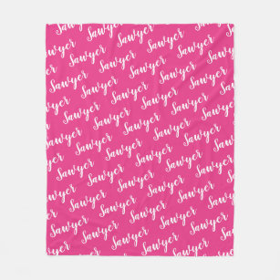Cobertor De Velo Nome de repetição personalizado de caligrafia rosa