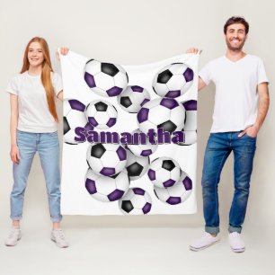 Cobertor De Velo nome do atleta em bolas de futebol preto roxo