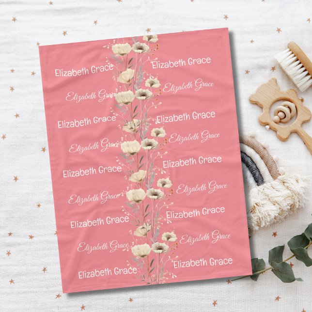 Cobertor De Velo Nome do bebê Blanket Bebê Presente Bebê Rosa Blank (Personalized Pink White Flowers Baby Name Baby Blanket)