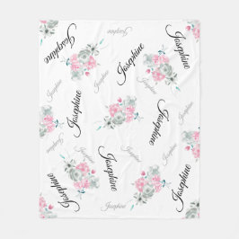 Cobertor De Velo Nome do Bebê Personalizado| Flores de Boho de Wate