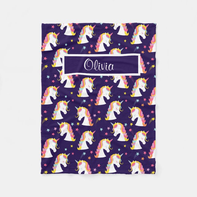 Cobertor De Velo Nome do Bebê Roxo do Unicorn Rosa (Frente)