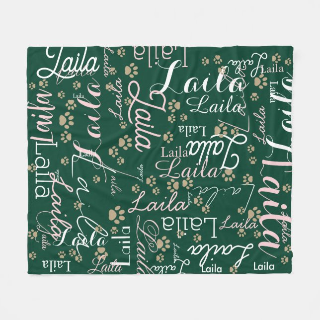 Cobertor De Velo Nome do Cachorro repetitivo em verde (Frente (Horizontal))
