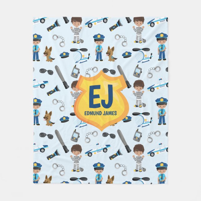 Cobertor De Velo Nome do Crachá da Polícia de Menino Personalizado (Frente)