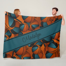 Cobertor De Velo nome do jogador personalizado teal preto basketbal