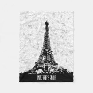 Cobertor De Velo Nome do Mapa da Vintagem Branca na Torre Eiffel de