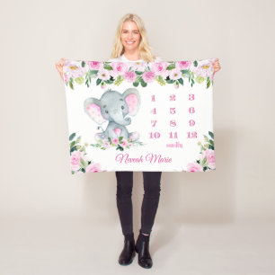 Cobertor De Velo Nome do Marco do Elefante para Menina Personalizad