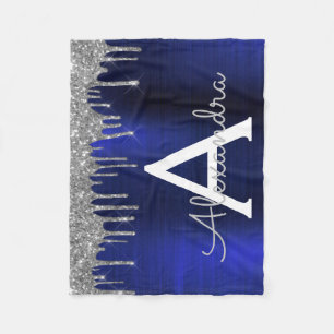 Cobertor De Velo Nome do Monograma do Sparkle Azul Marinho Prata