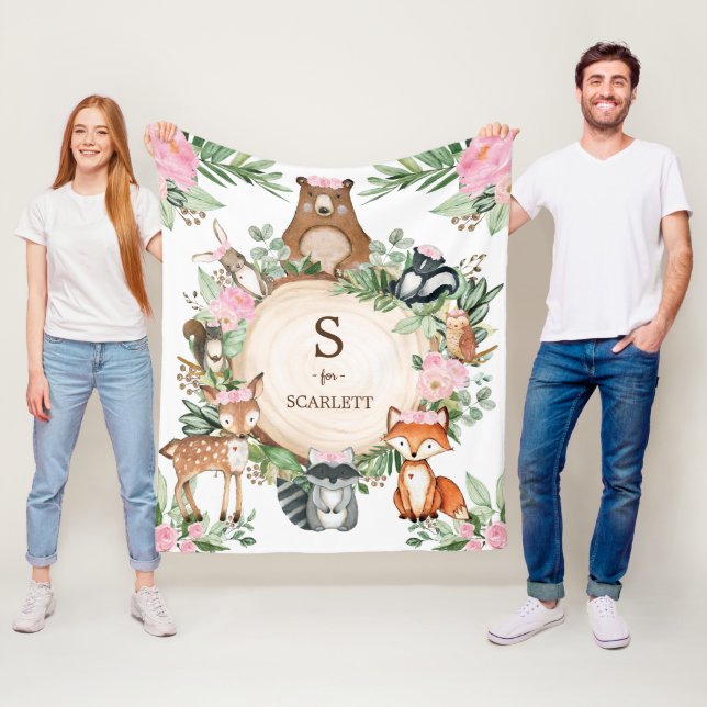 Cobertor De Velo Nome do Monograma Personalizado de Animais da Flor (In Situ)