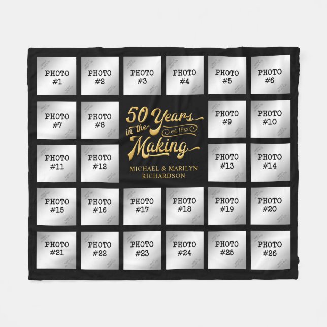 Cobertor De Velo Nome Dourado da Colagem de Fotos do 50º Aniversári (Frente (Horizontal))