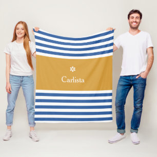 Cobertor De Velo Nome Dourado e margarida das faixas horizontais az
