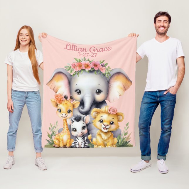 Cobertor De Velo Nome e Aniversário do Safari Personalizado (In Situ)