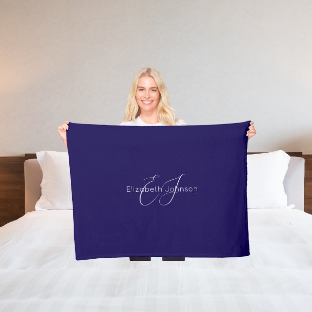 Cobertor De Velo nome elegante clássico, azul e branco personalizad (Criador carregado)