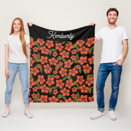 Cobertor De Velo Nome Floral em Aquarela Vermelha