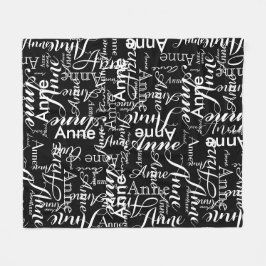 Cobertor De Velo Nome impresso em branco sobre preto