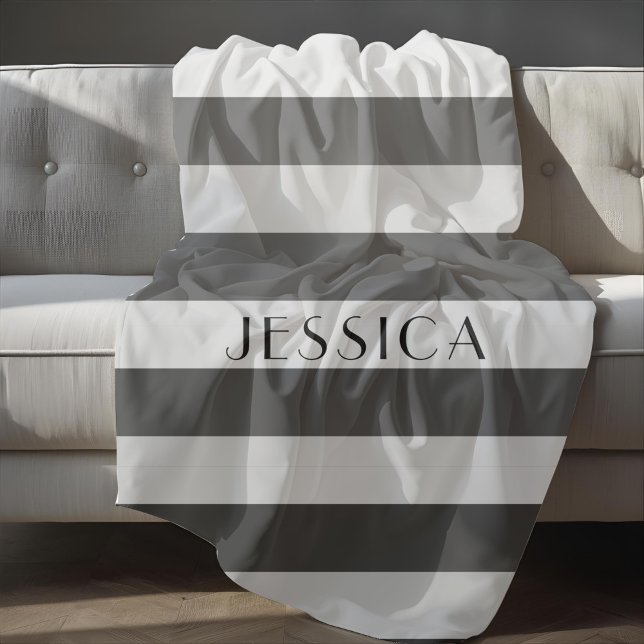 Cobertor De Velo Nome Listras Cinzas Modernas (Modern Gray Stripes Name Fleece Blanket)
