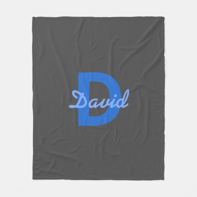 Cobertor De Velo Nome & Monograma da Cinza Azul (Frente)