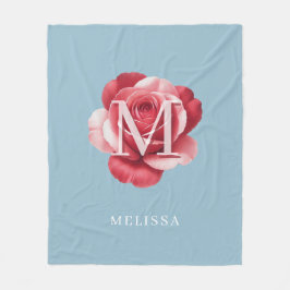 Cobertor De Velo Nome Monograma de Rosa Rosa Personalizado Azul Sua