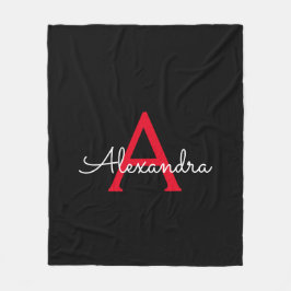 Cobertor De Velo Nome Monograma Feminino Roscrito Vermelho e Preto