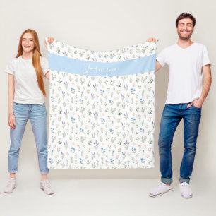 Cobertor De Velo Nome Monograma Flor Silvestre Boho Azul Lavanda