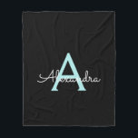 Cobertor De Velo Nome Monograma Garota Script Azul Água Teal<br><div class="desc">Cobertor de Fleece Monograma Script Falso Preto e Azul Água Teal com Nome Personalizado. Isso torna o presente perfeito para aniversário de 16 anos,  casamento,  chá de noiva,  aniversário de casamento,  chá de bebê ou festa de despedida de solteira para alguém que ama glamour luxuoso e estilos chiques.</div>