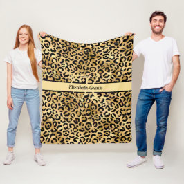 Cobertor De Velo Nome Monograma Preto Dourado Estampa Leopardo Guep