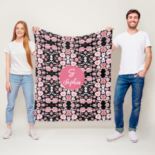 Cobertor De Velo Nome Monogramado Floral em Aquarela Rosa Elegante