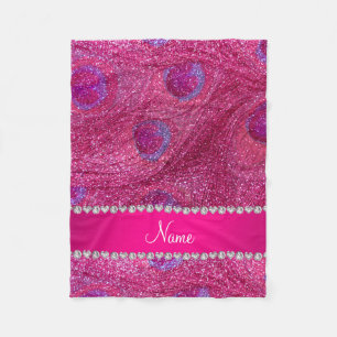 Cobertor De Velo Nome neon hot pink glitock penas de pavão