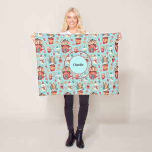 Cobertor De Velo Nome no Feriado de Cute Snowman Sweets Fleece Blan