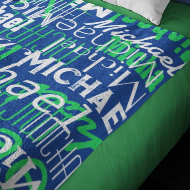 Cobertor De Velo Nome Padrão Azul Verde Escrito Amante (Criador carregado)