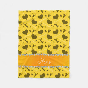 Cobertor De Velo Nome personalizado amarelo eu adoro torcer coraç