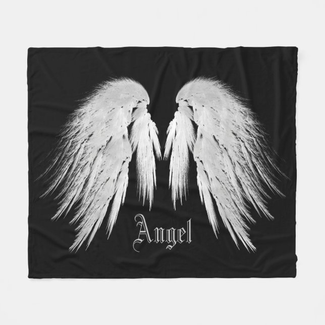 Cobertor De Velo Nome Personalizado ANGEL WINGS Preto (Frente (Horizontal))