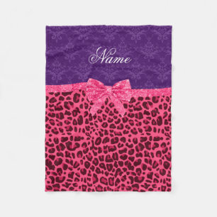 Cobertor De Velo Nome personalizado arco roxo-leopardo-rosa-