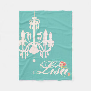Cobertor De Velo Nome Personalizado Azul Turquesa com Lustre Rosa