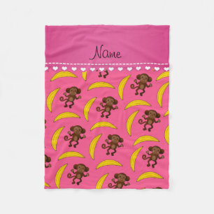 Cobertor De Velo Nome personalizado bananas-macaco-rosa