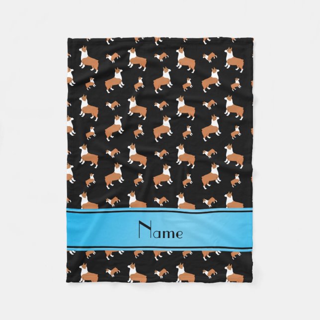 Cobertor De Velo Nome personalizado Black Welsh corgi pembroke dog (Frente)