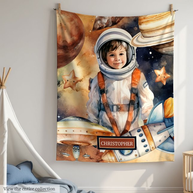 Cobertor De Velo Nome personalizado Blanket Rocket Ship and Planet  (Custom Name Blanket Rocket Ship and Planet Print

)