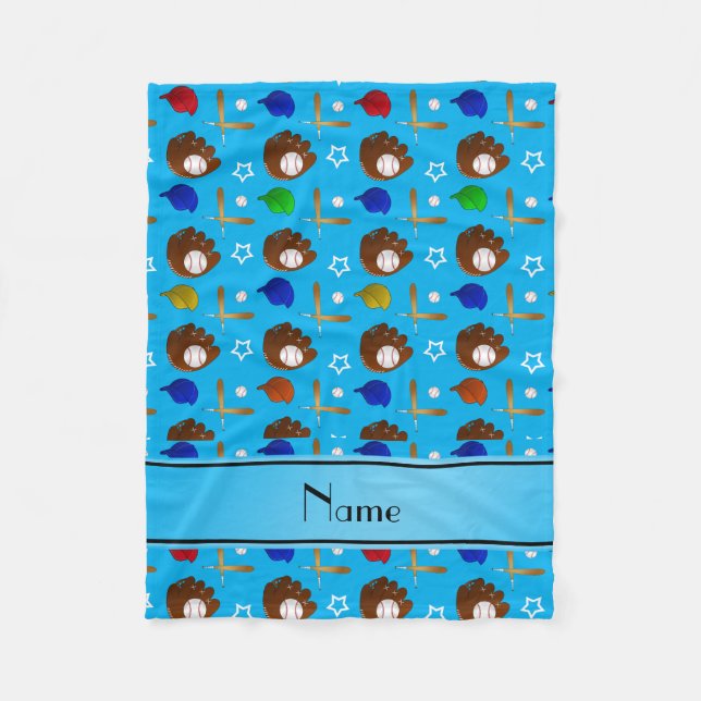 Cobertor De Velo Nome personalizado bolas de chapéu azul de basebal (Frente)